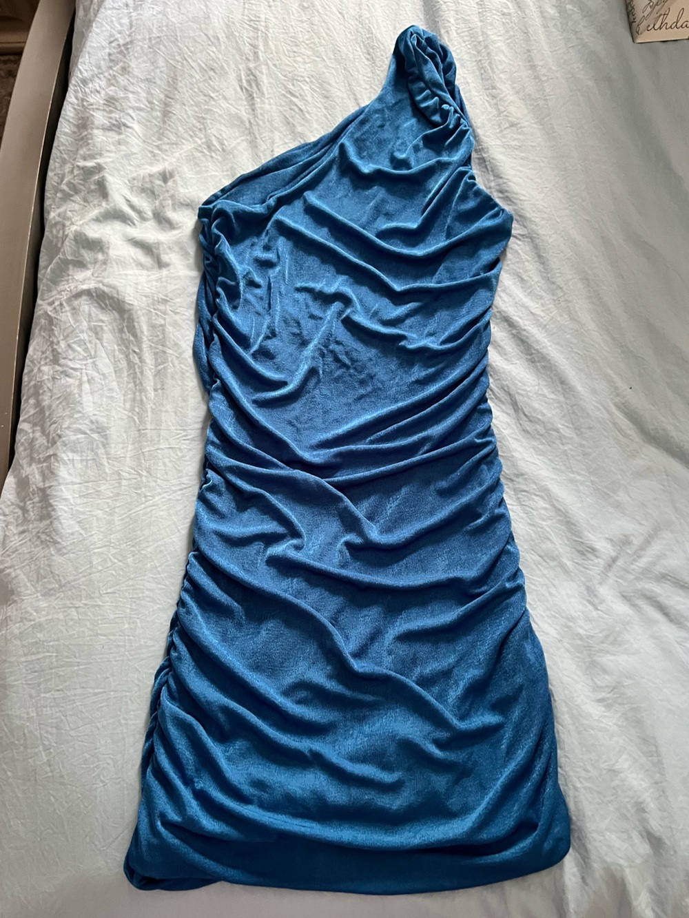 One-Shoulder Ruched Bodycon Dress in Blue